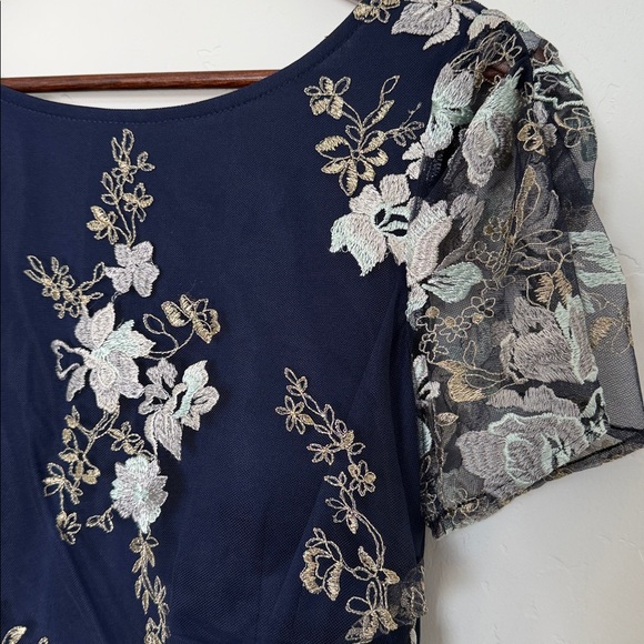 JS Collections Esmerelda Midi Cocktail Dress Navy Embroidered Fits Like Sz 6 NWT - Picture 5 of 6
